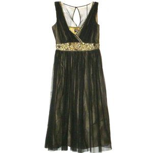 Principles Petite Prom Black Dress Size XS Chiffon Ruched Gold Vintage Gorgeous